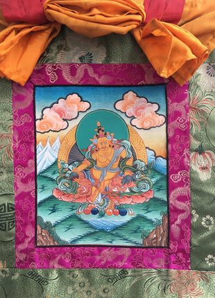 Small Yellow Dzambala Thangka | God of Wealth