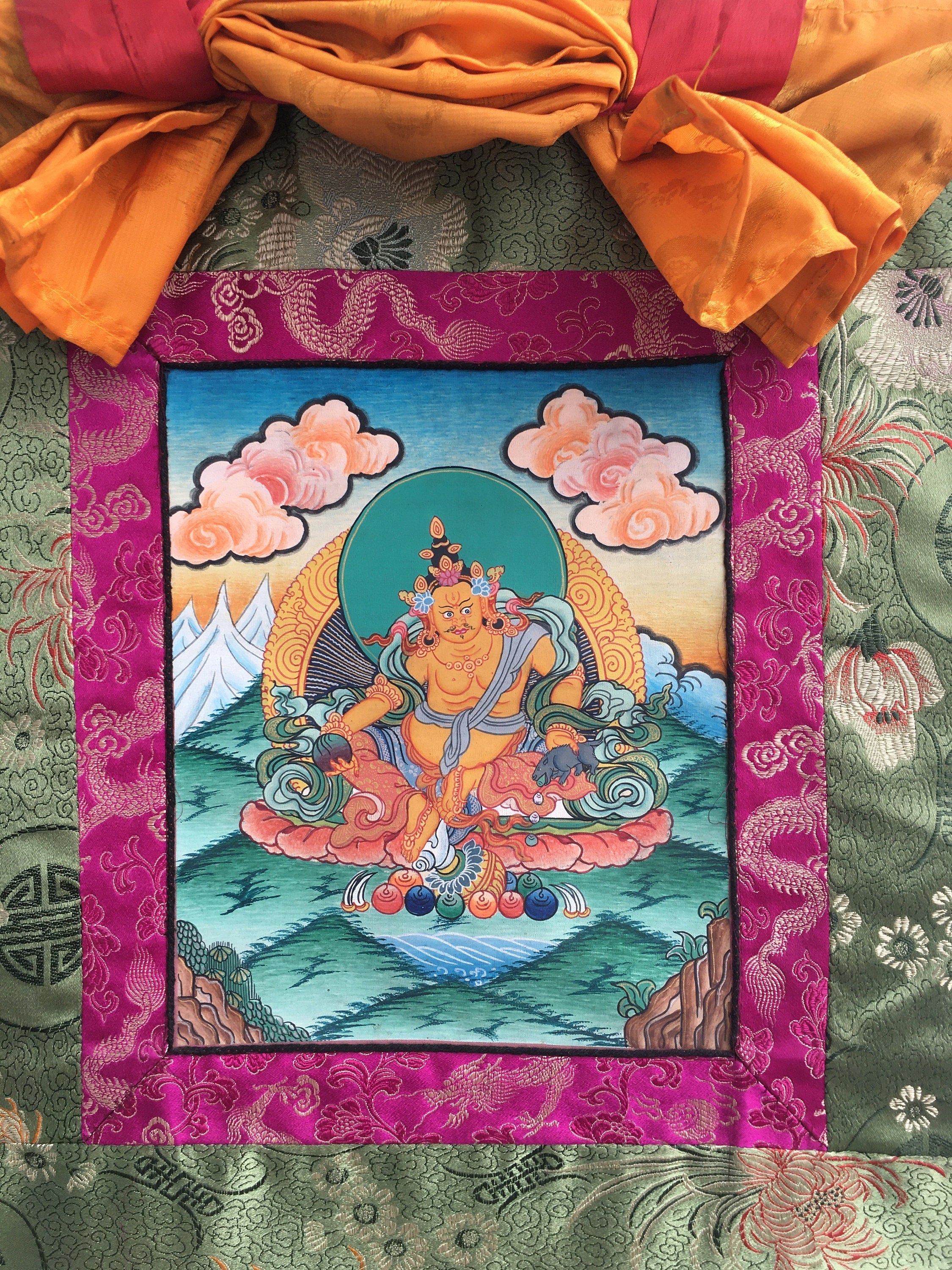Small Yellow Dzambala Thangka | God of Wealth