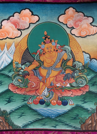 Small Yellow Dzambala Thangka | God of Wealth