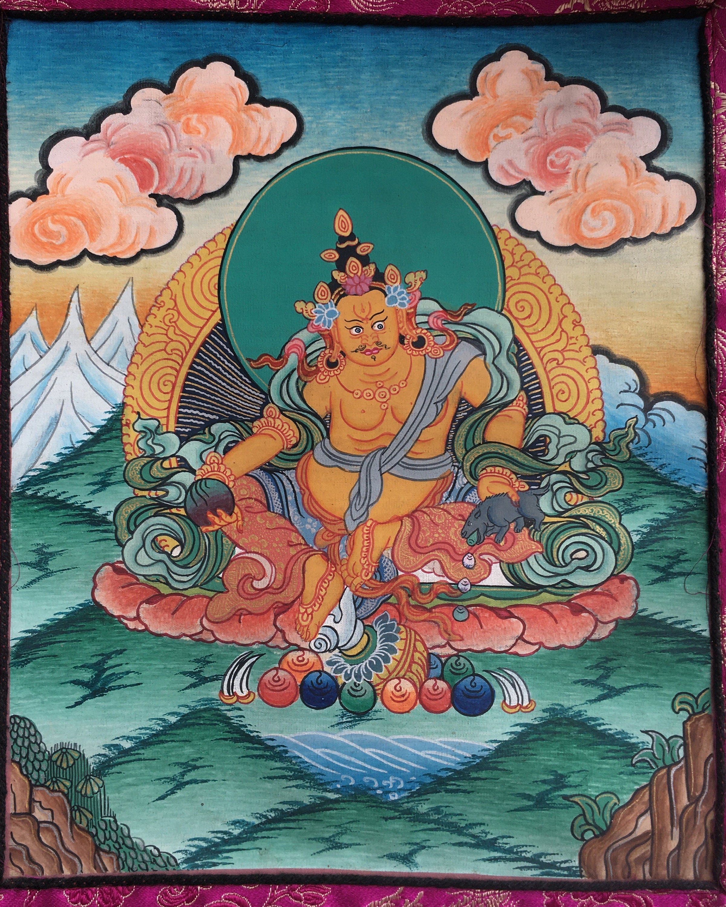 Small Yellow Dzambala Thangka | God of Wealth