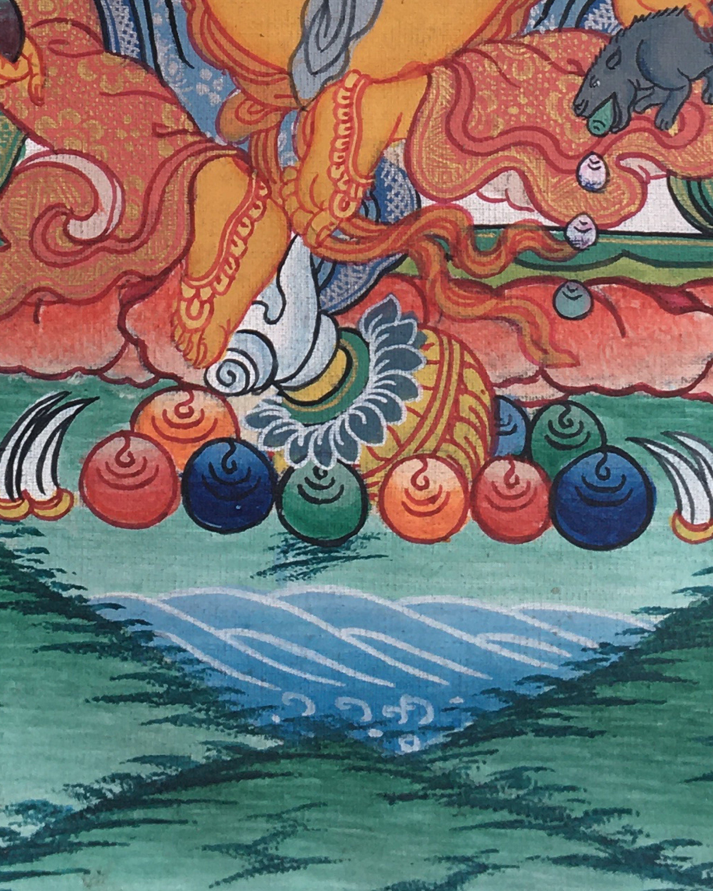 Small Yellow Dzambala Thangka | God of Wealth