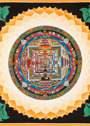 Tibetan Kalachakra Mandala Thangka | Tibetan Buddhist Art | Lotus Designed Wheel of Time Mandala | Genuine Hand Painted Tibetan Lotus Mandala