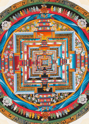 Tibetan Kalachakra Mandala Thangka | Tibetan Buddhist Art | Lotus Designed Wheel of Time Mandala | Genuine Hand Painted Tibetan Lotus Mandala