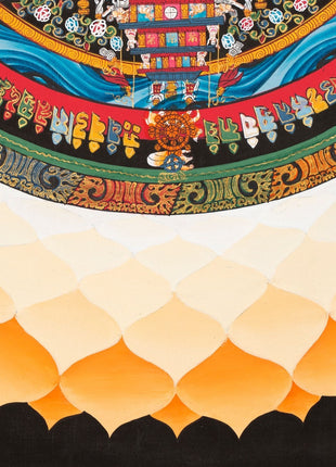 Tibetan Kalachakra Mandala Thangka | Tibetan Buddhist Art | Lotus Designed Wheel of Time Mandala | Genuine Hand Painted Tibetan Lotus Mandala