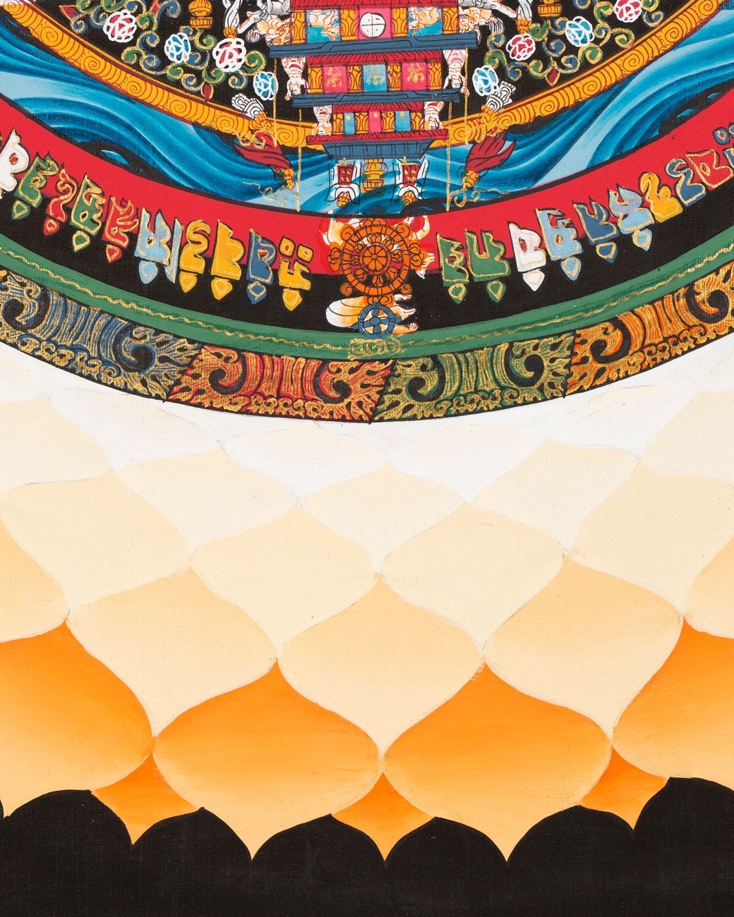 Tibetan Kalachakra Mandala Thangka | Tibetan Buddhist Art | Lotus Designed Wheel of Time Mandala | Genuine Hand Painted Tibetan Lotus Mandala