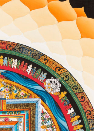 Tibetan Kalachakra Mandala Thangka | Tibetan Buddhist Art | Lotus Designed Wheel of Time Mandala | Genuine Hand Painted Tibetan Lotus Mandala