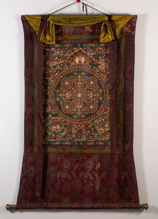 Vintage Mandala Thangka | Original Brocade Mounted Painting