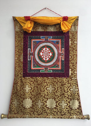 Shri Yantra Mandala Thangka | Brocade Mounted Himalayan Art