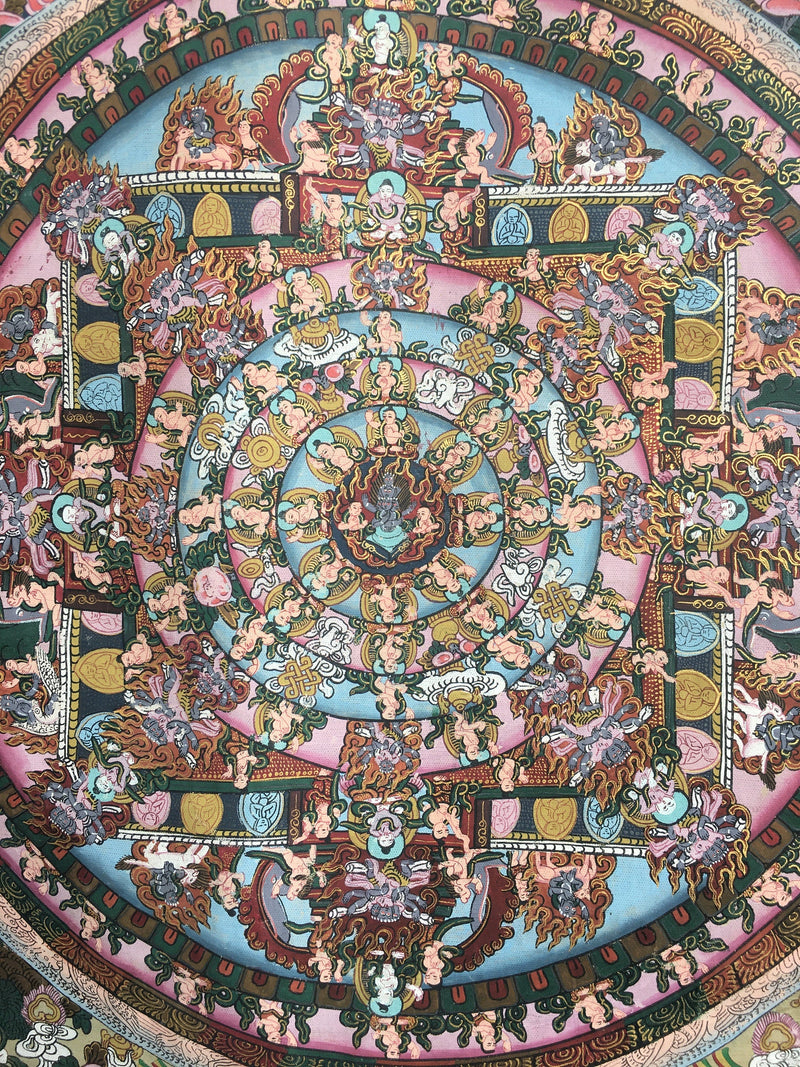 Heruka Mahakala Mandala Thangka | Ancient Handpainted Art | Religious Wall Decor