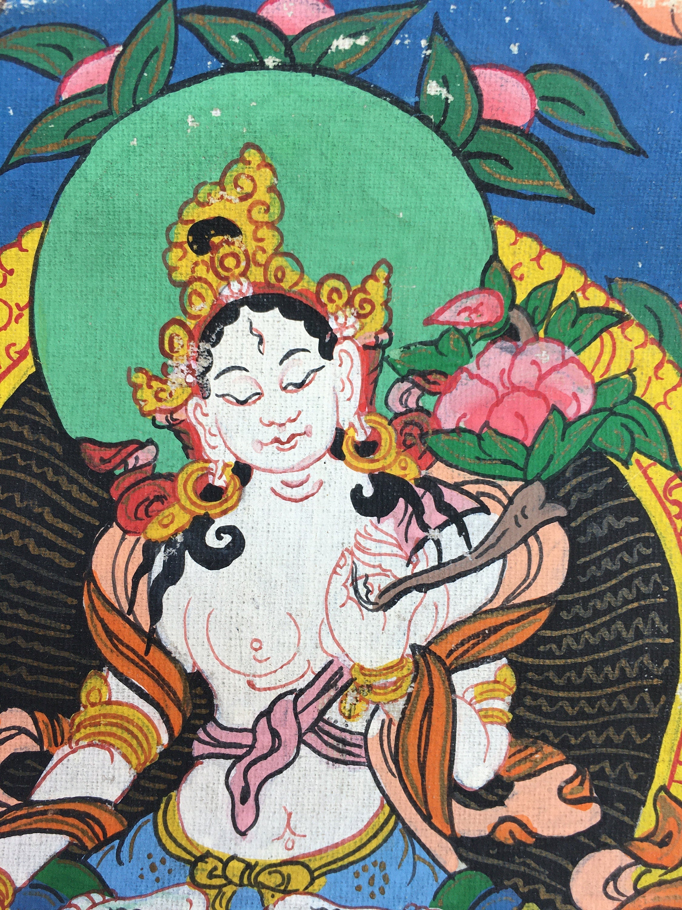 Vintage White Tara Thangka | Small Room Decor