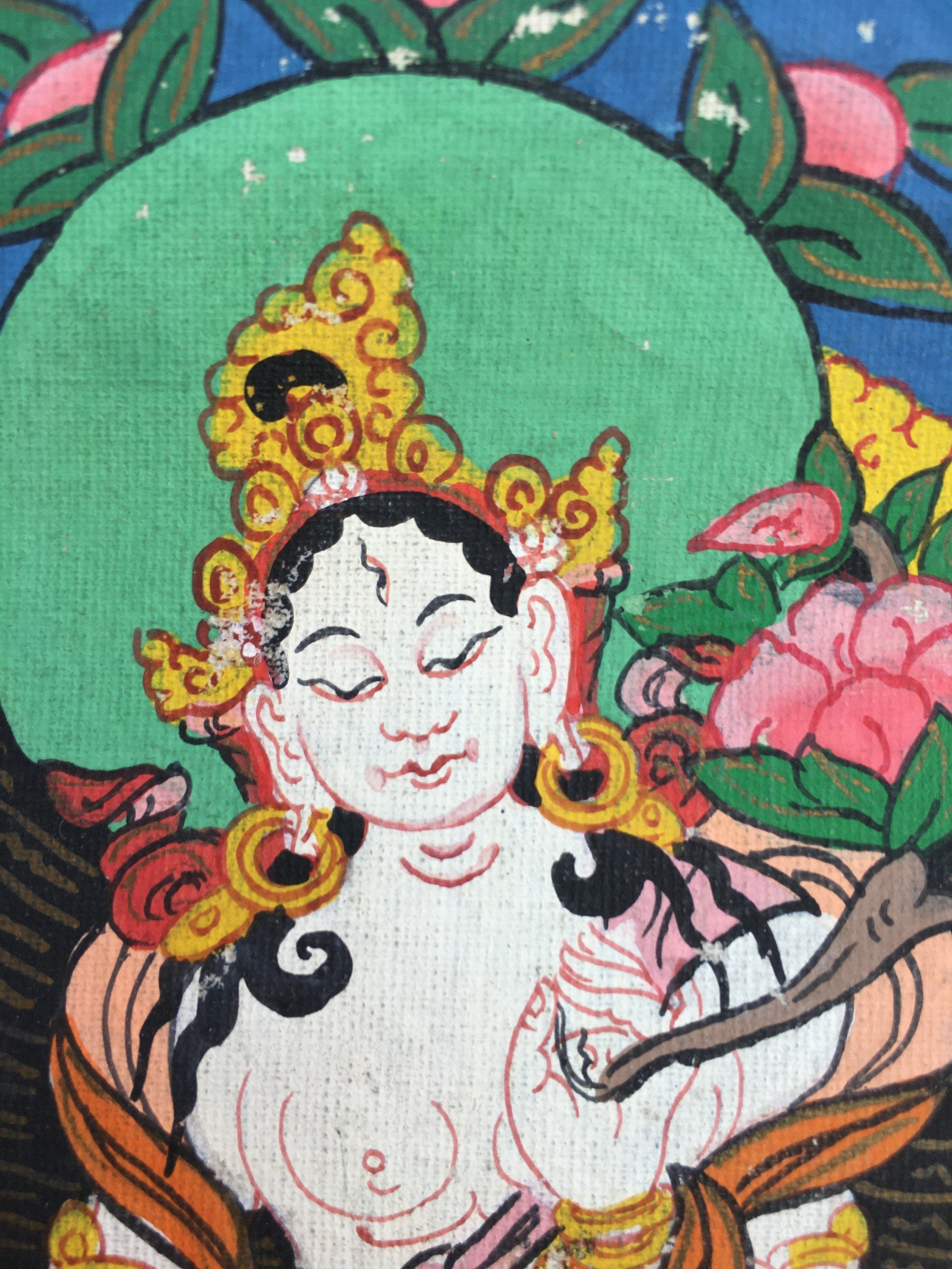 Vintage White Tara Thangka | Small Room Decor
