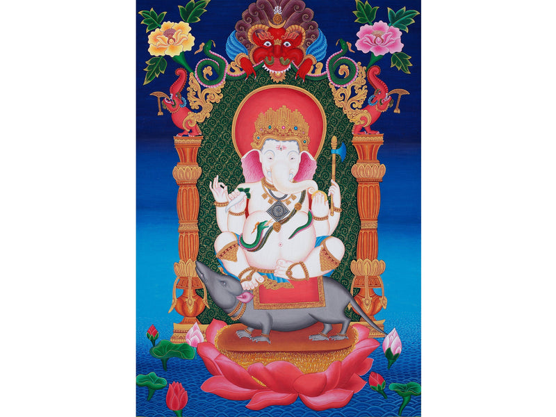 Newari Ganesh Original Buddhist Thangka | Buddhist and Hindu Deity Wall Hanging Art