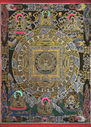 Lokeshvara Mandala Thangka | Black and Gold Tibetan Buddhist Wall Hanging Art