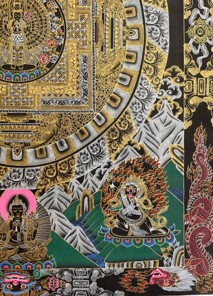Lokeshvara Mandala Thangka | Black and Gold Tibetan Buddhist Wall Hanging Art