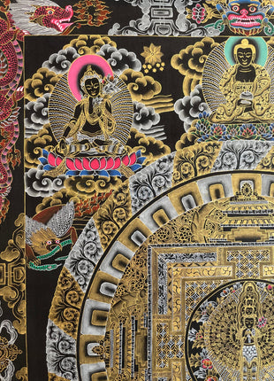 Lokeshvara Mandala Thangka | Black and Gold Tibetan Buddhist Wall Hanging Art