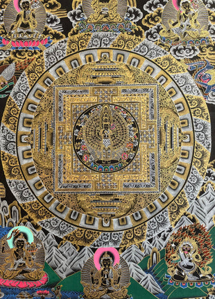 Lokeshvara Mandala Thangka | Black and Gold Tibetan Buddhist Wall Hanging Art