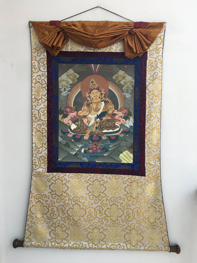 Traditional Dzambala Thangka | Original Tibetan Handpaintings | Religious Wall Hanging Decor