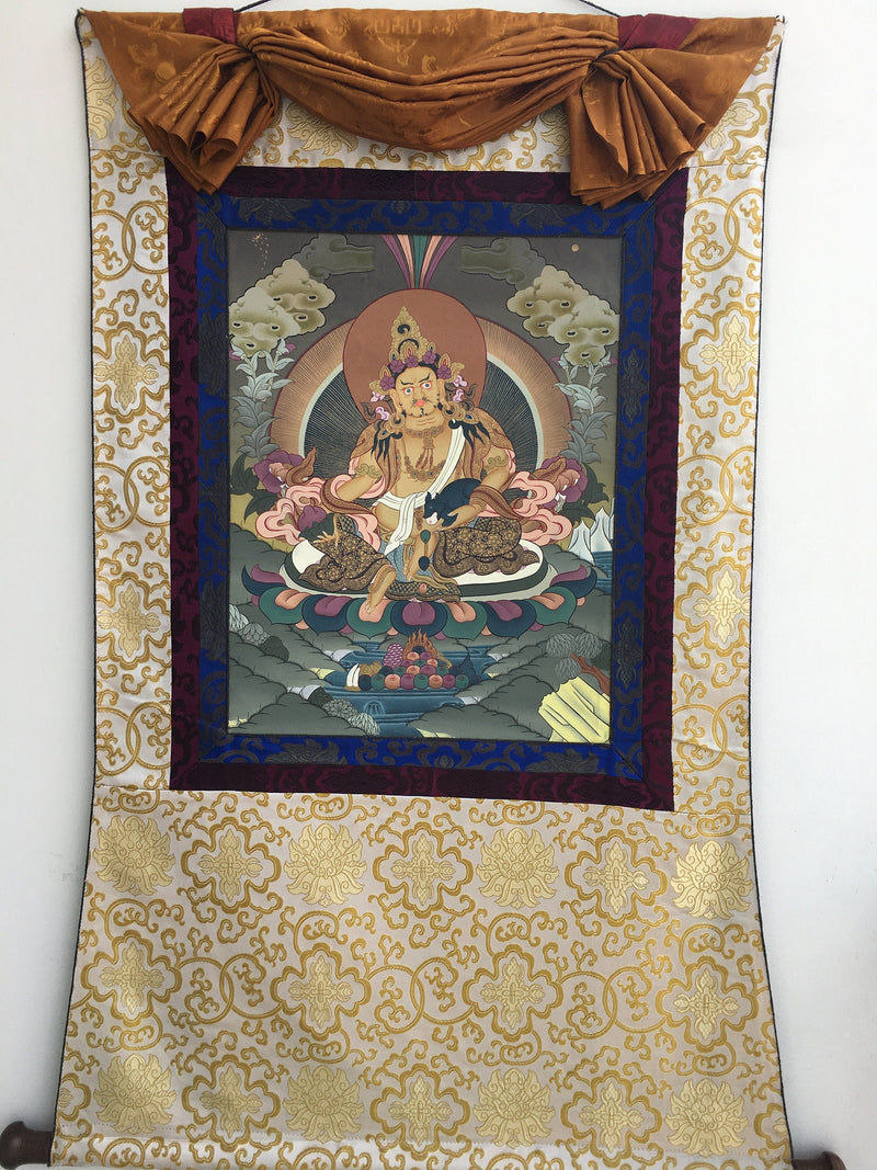 Traditional Dzambala Thangka | Original Tibetan Handpaintings | Religious Wall Hanging Decor