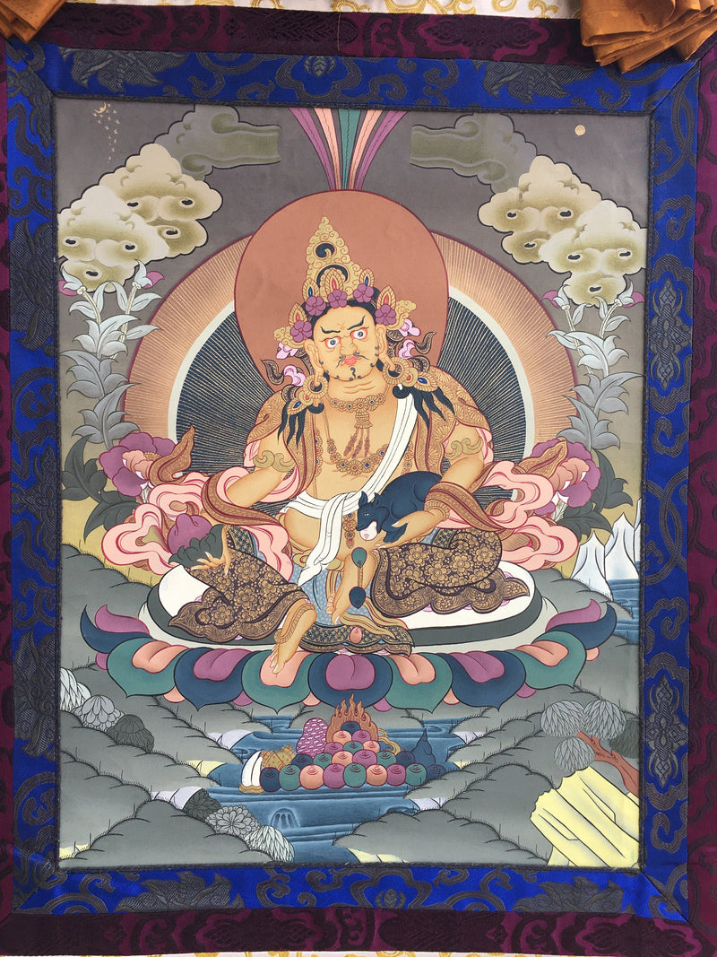 Traditional Dzambala Thangka | Original Tibetan Handpaintings | Religious Wall Hanging Decor