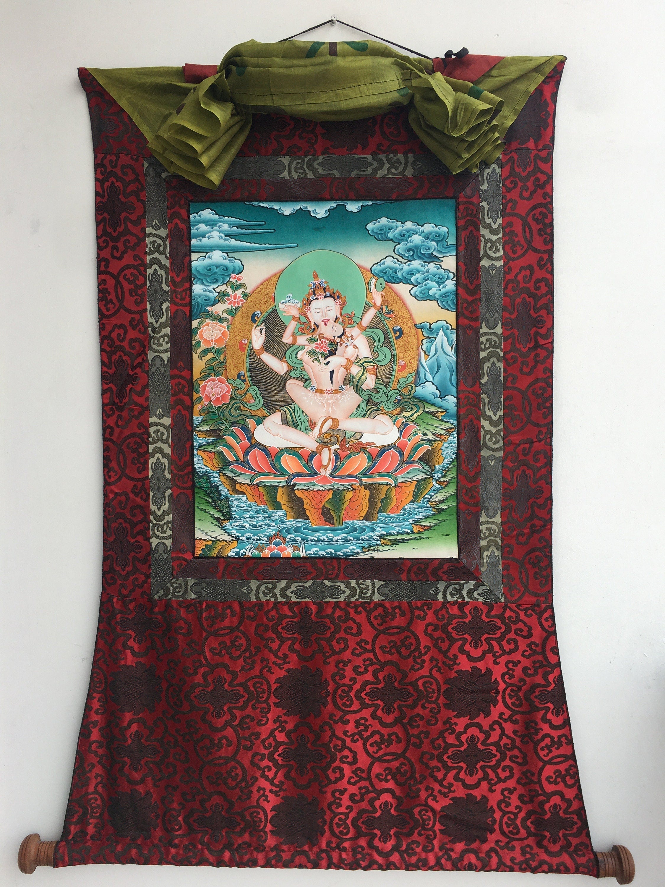 Sambhogakaya Yab Yum Thangka | Tibetan Thangka Painting for Wall Hanging