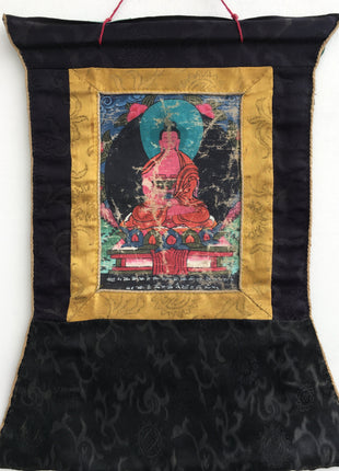 Vintage Amitabha Buddha Thangka | Brocade Mounted Thangka | Tibetan Wall Decoration Art