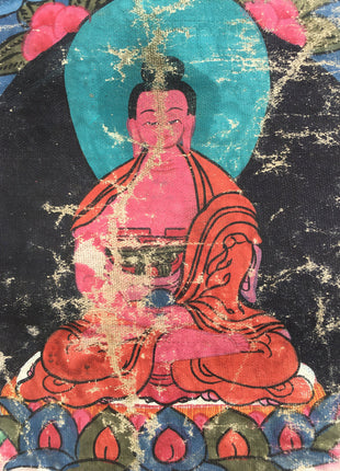 Vintage Amitabha Buddha Thangka | Brocade Mounted Thangka | Tibetan Wall Decoration Art