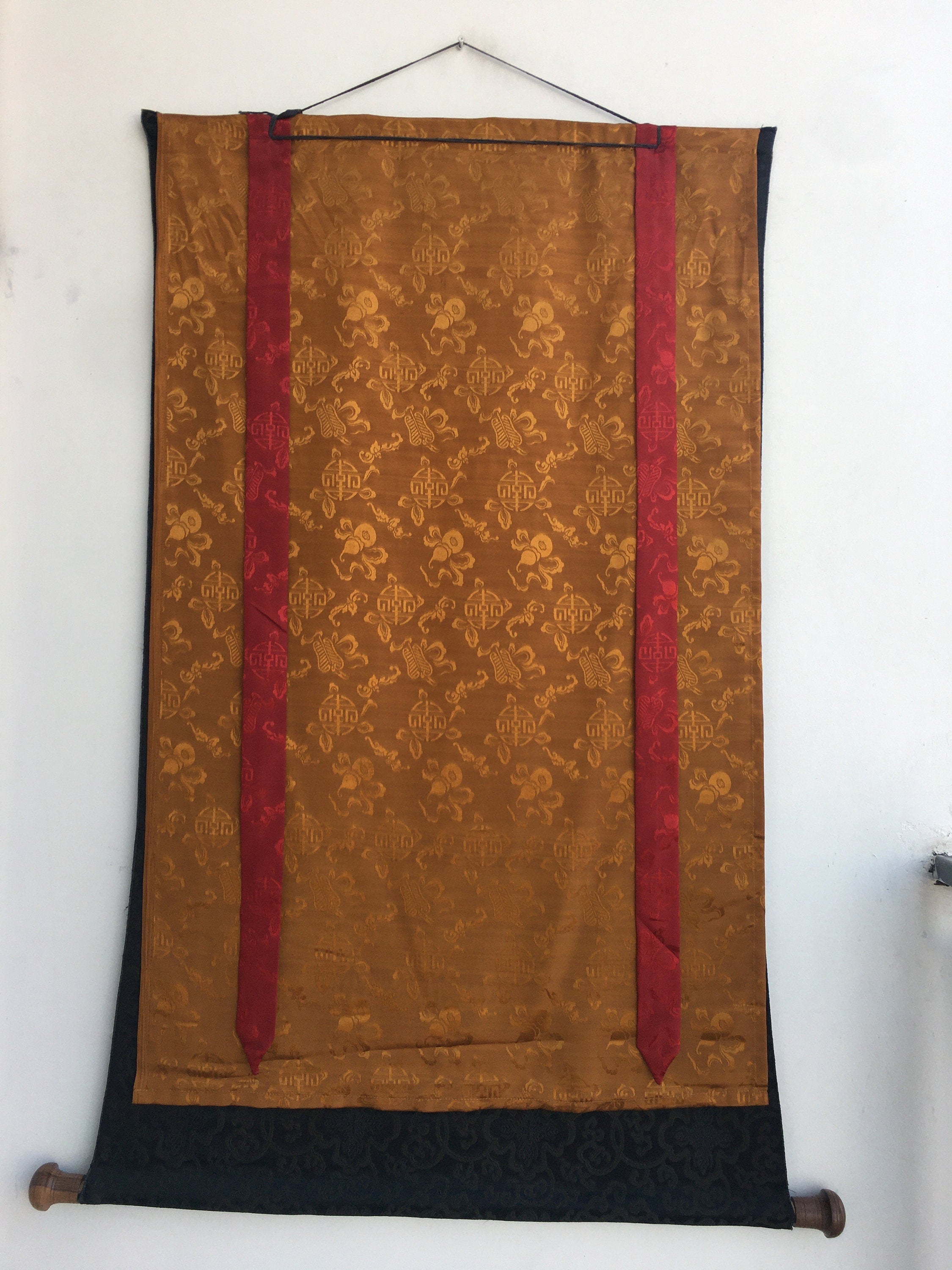 Dzambala Thangka Painting | Brocade Mounted Dzambhala Mantra
