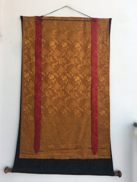 Dzambala Thangka Painting | Brocade Mounted Dzambhala Mantra