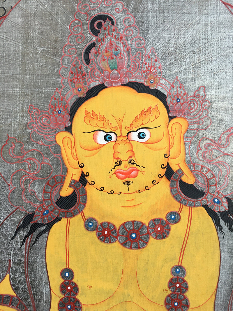 Dzambala Thangka Painting | Brocade Mounted Dzambhala Mantra