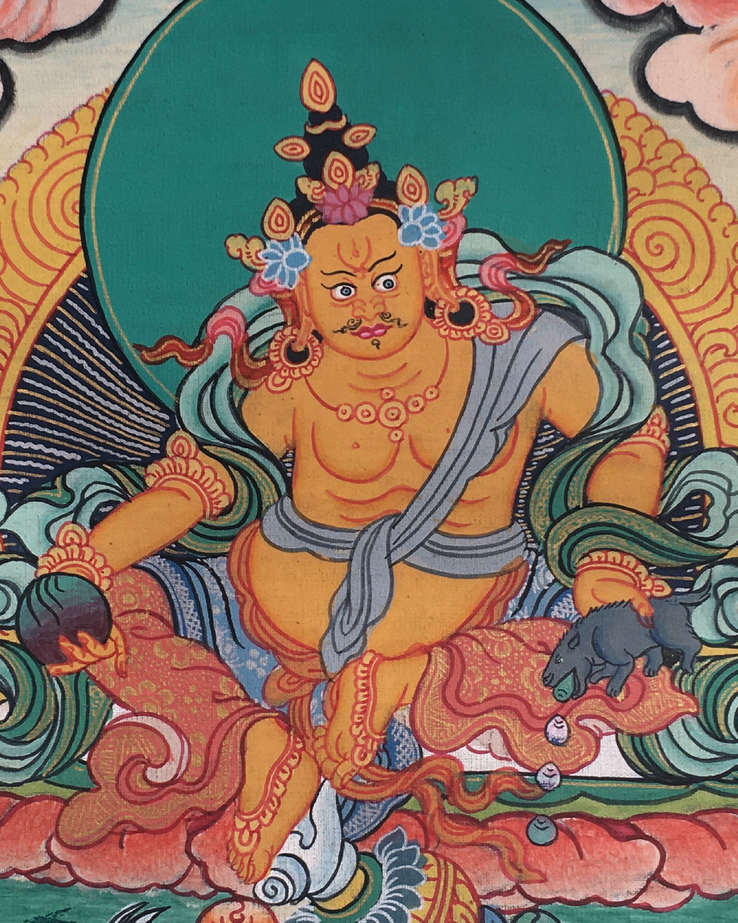 Small Yellow Dzambala Thangka | God of Wealth
