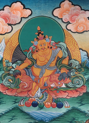 Small Yellow Dzambala Thangka | God of Wealth