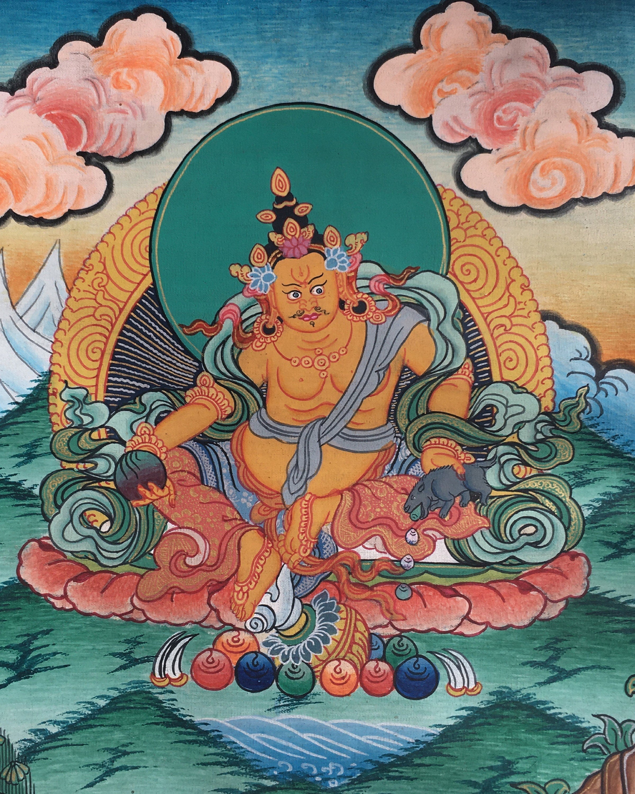 Small Yellow Dzambala Thangka | God of Wealth