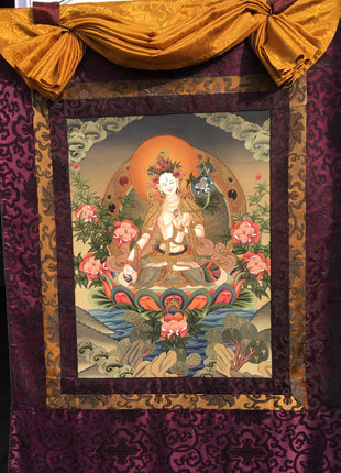Tara Brocade Mounted Thangka  | Spiritual Gift for Buddhists