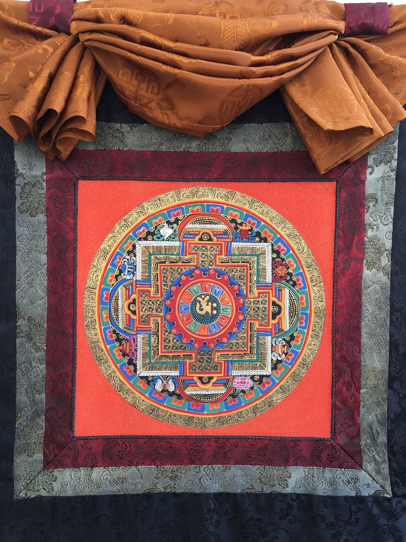 Brocade Om Mandala Thangka | Buddhist Handpainted Art | Religious Wall Decor