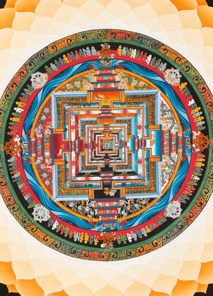 Tibetan Kalachakra Mandala Thangka | Tibetan Buddhist Art | Lotus Designed Wheel of Time Mandala | Genuine Hand Painted Tibetan Lotus Mandala