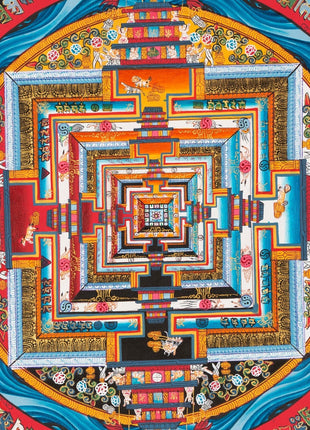 Tibetan Kalachakra Mandala Thangka | Tibetan Buddhist Art | Lotus Designed Wheel of Time Mandala | Genuine Hand Painted Tibetan Lotus Mandala