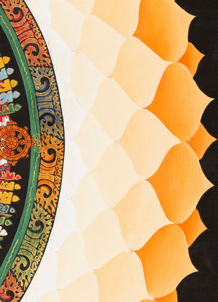Tibetan Kalachakra Mandala Thangka | Tibetan Buddhist Art | Lotus Designed Wheel of Time Mandala | Genuine Hand Painted Tibetan Lotus Mandala