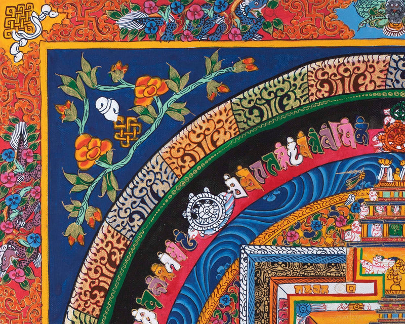 Religious Kalachakra Mandala Thangka | Buddhist Handpainted Art | Wall Hanging Decors