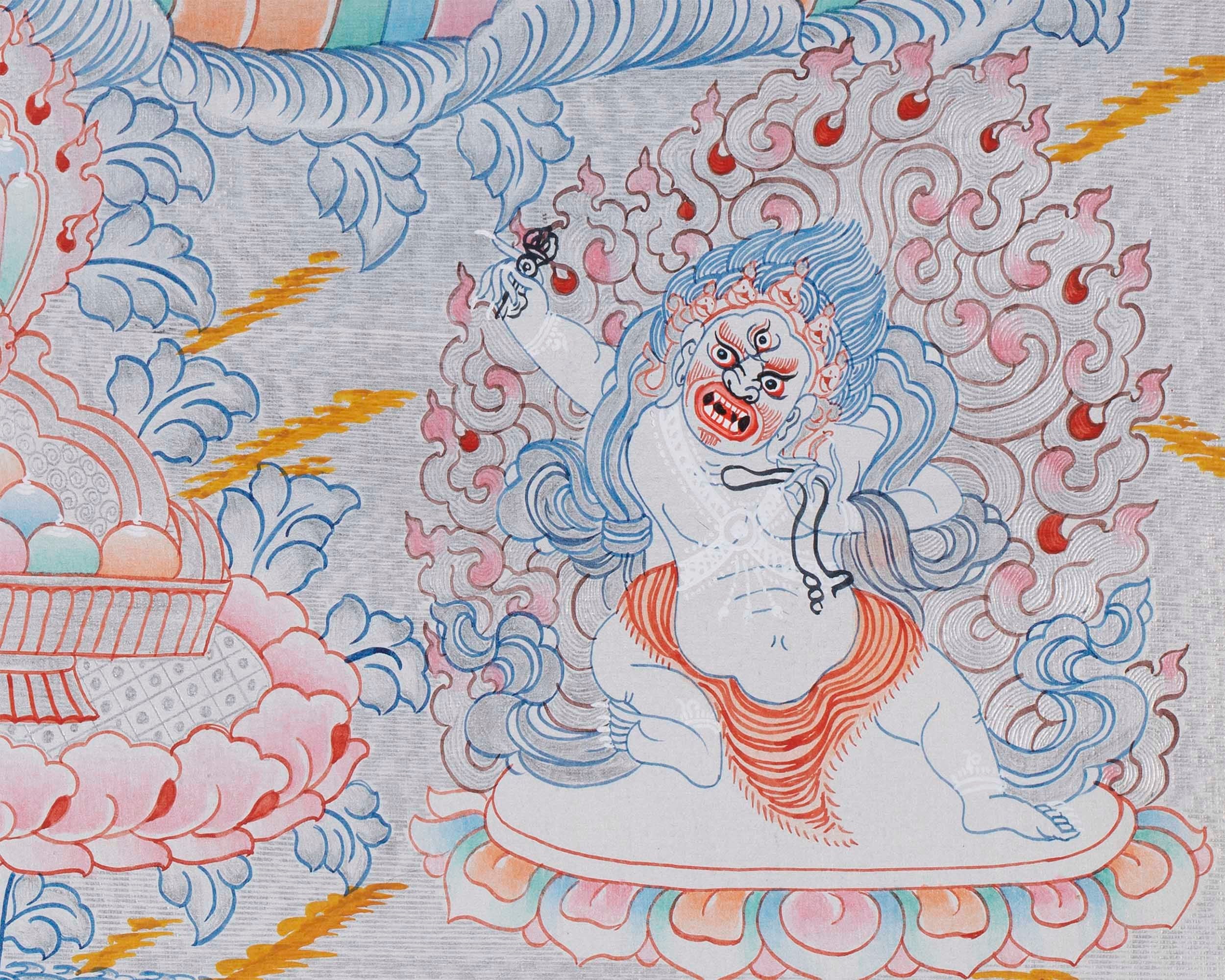 Bodhisattva Chenrezig | 4 Armed Chengrezig Thangka Painting with Om Mani Padme Hum Mantra