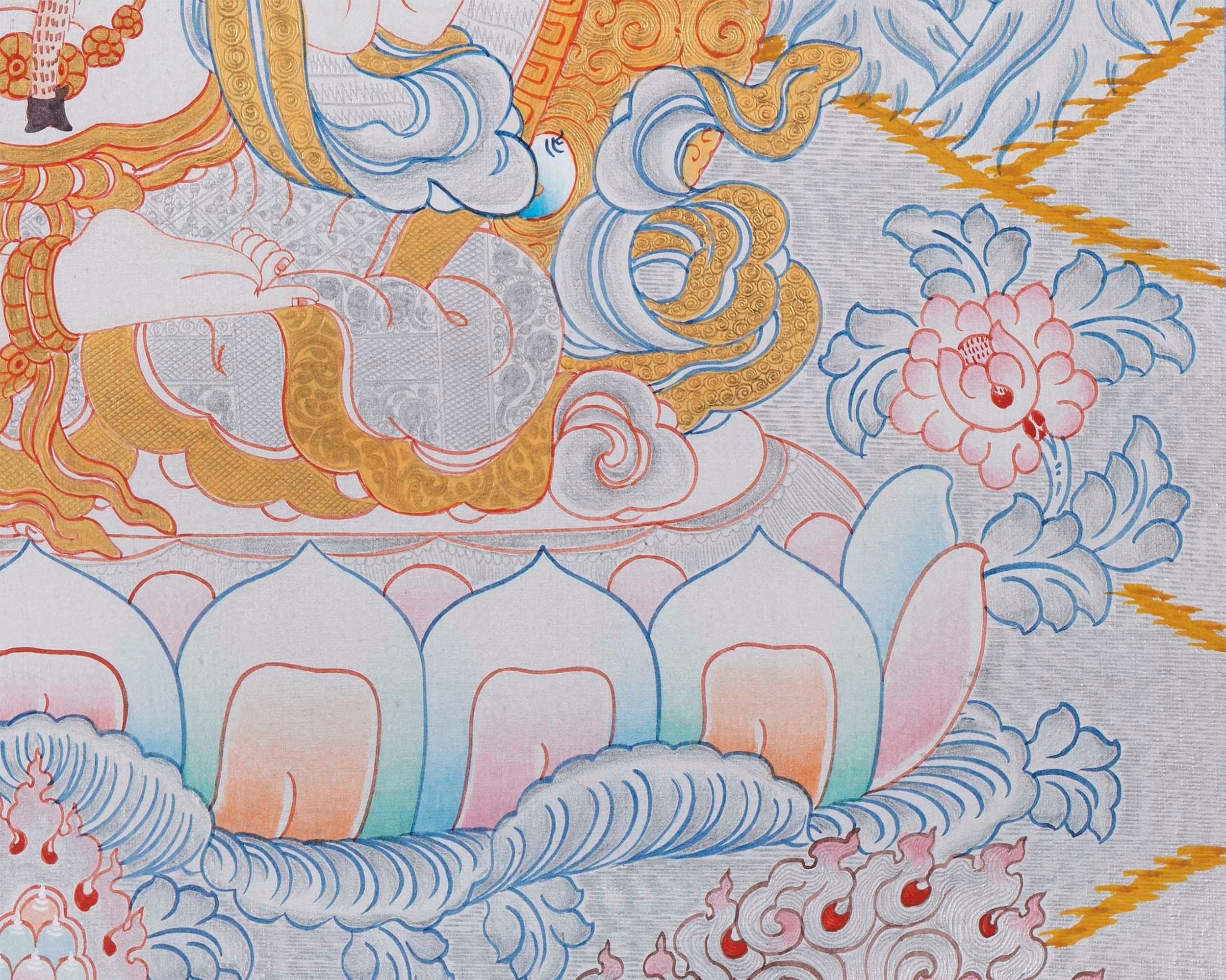 Bodhisattva Chenrezig | 4 Armed Chengrezig Thangka Painting with Om Mani Padme Hum Mantra
