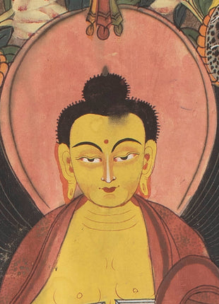 Buddhist Thangka painting | Shakyamuni Buddha with two chief Disciples
