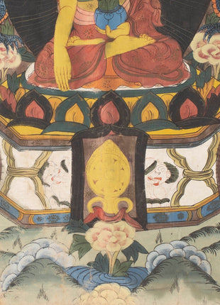 Buddhist Thangka painting | Shakyamuni Buddha with two chief Disciples