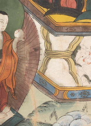 Buddhist Thangka painting | Shakyamuni Buddha with two chief Disciples