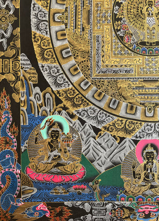 Lokeshvara Mandala Thangka | Black and Gold Tibetan Buddhist Wall Hanging Art