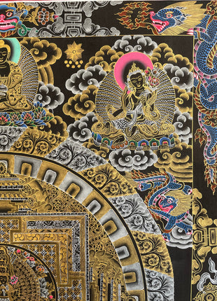 Lokeshvara Mandala Thangka | Black and Gold Tibetan Buddhist Wall Hanging Art