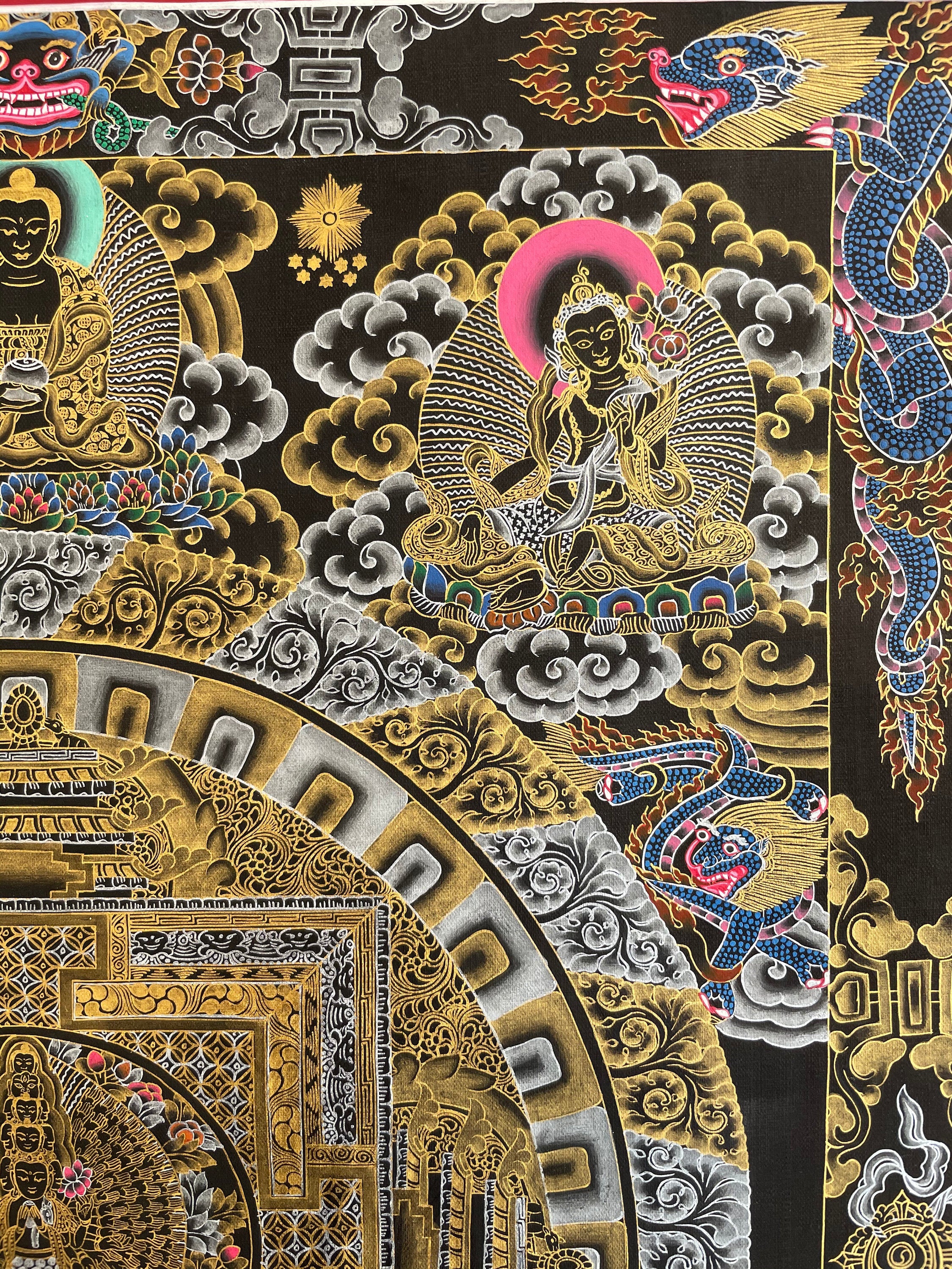 Lokeshvara Mandala Thangka | Black and Gold Tibetan Buddhist Wall Hanging Art