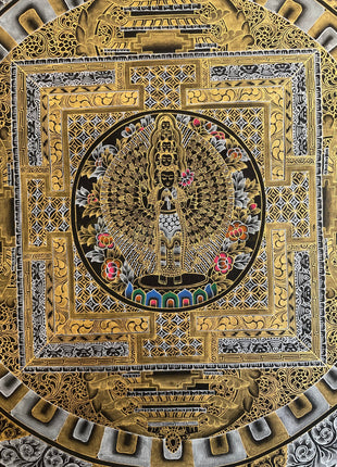 Lokeshvara Mandala Thangka | Black and Gold Tibetan Buddhist Wall Hanging Art