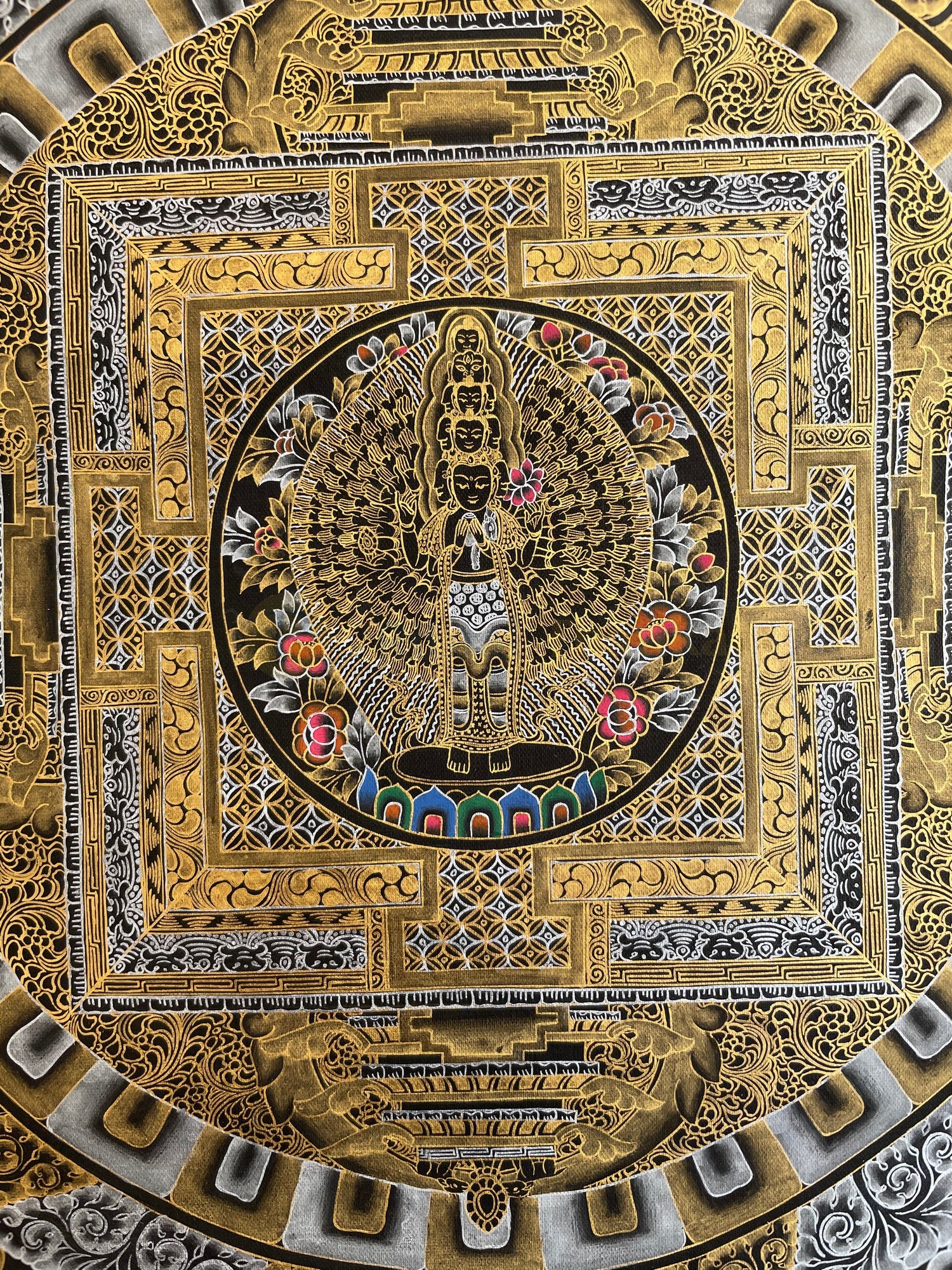 Lokeshvara Mandala Thangka | Black and Gold Tibetan Buddhist Wall Hanging Art