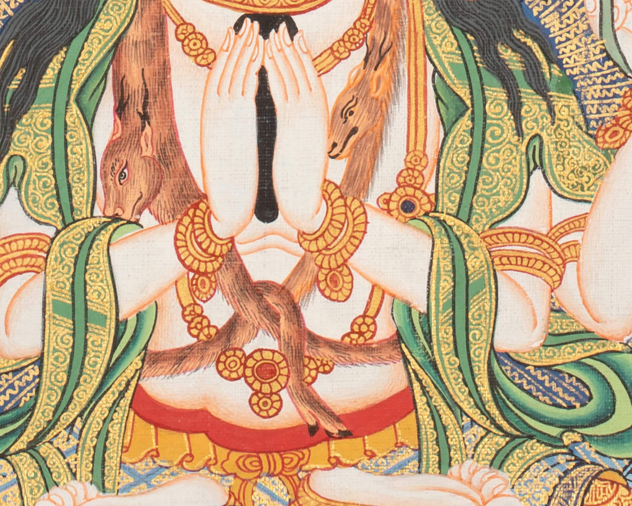 4 Armed Chengrezig Thangka | Buddhist Newari Art Style from Kathmandu Nepal
