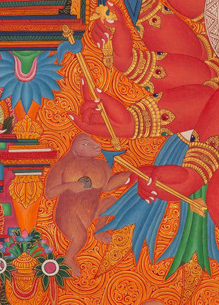 Ganapati Thangka Painting | Handmade Buddhist Sakya Red Ganesha